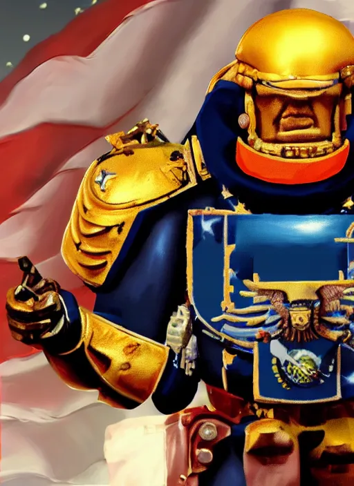 Image similar to donald trump is a space marine, unreal engine 5