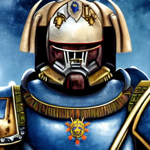Prompt: Emmanuel macron, in Space Marine armor from Warhammer 40k, high detail, realistic, art by digital art