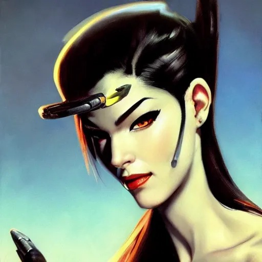 Prompt: ultra realistic portrait painting of widowmaker from overwatch, art by frank frazetta, 4 k, ultra realistic, highly detailed, epic lighting.