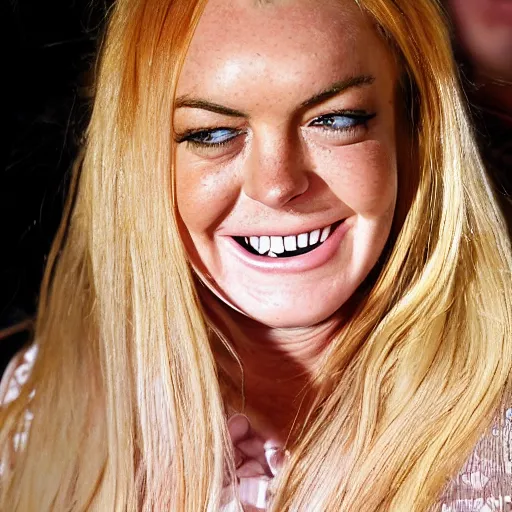 Prompt: Lindsay Lohan laughing with tears
