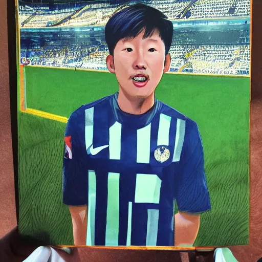 Prompt: portrait of son heung min in the style of dinotopia