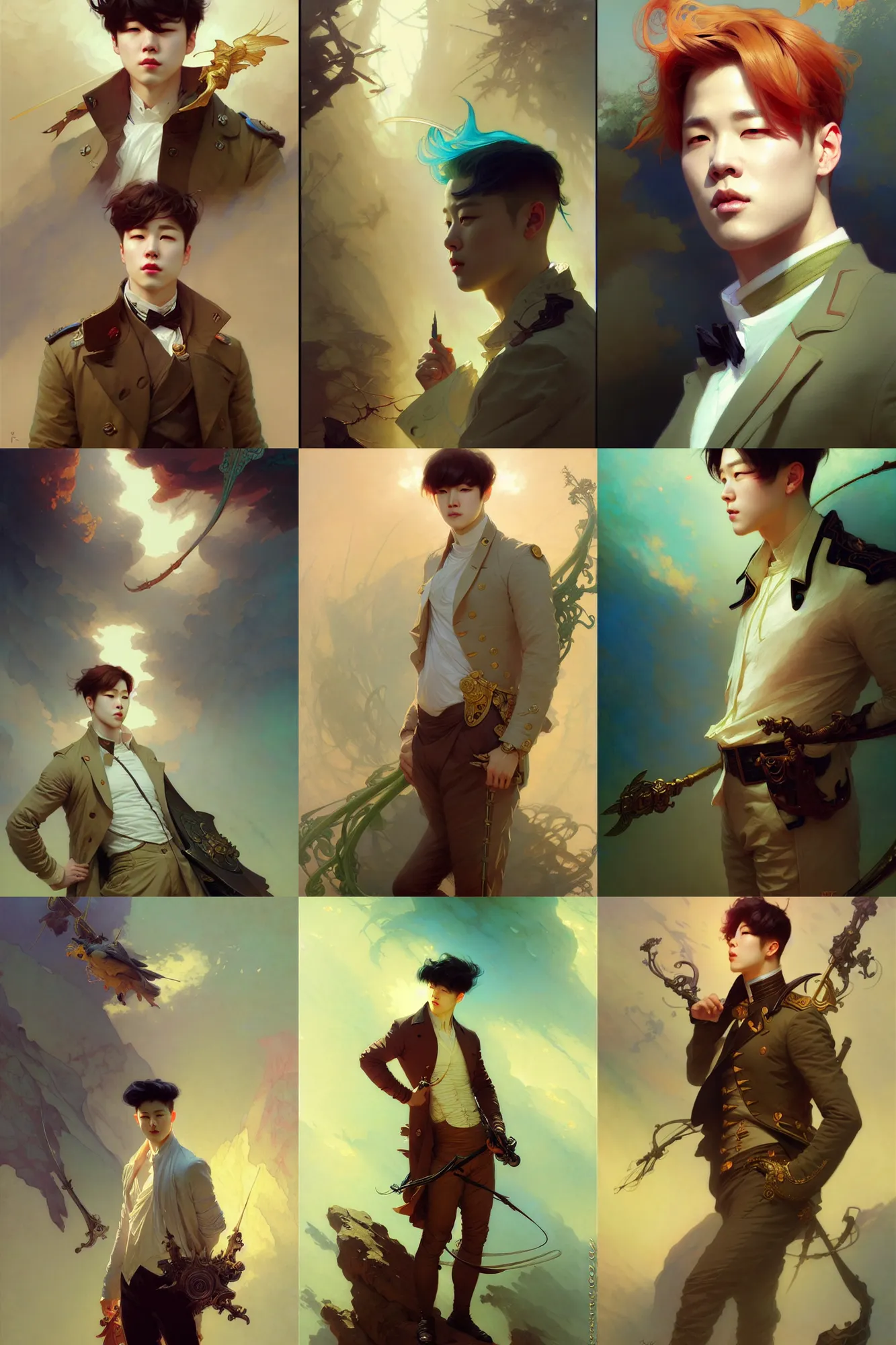 Image similar to male park jimin, art by joseph leyendecker, peter mohrbacher, ivan aivazovsky, ruan jia, reza afshar, marc simonetti, alphonse mucha