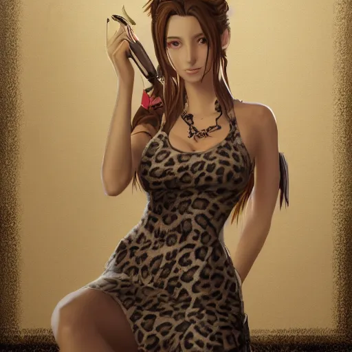 Image similar to concept art of aerith gainsborough in wall market leopard print dress, highly detailed, trending on artstation