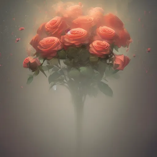 Prompt: Roses made of puffs of smoke, hazy, atmospheric, inspiring, digital art, award winning, artstation,