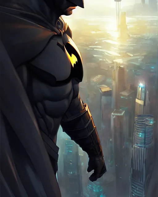 Prompt: jeff bezos as batman looking over seattle, medium shot close up, details, sharp focus, illustration, by jordan grimmer and greg rutkowski, trending artstation, pixiv, digital art