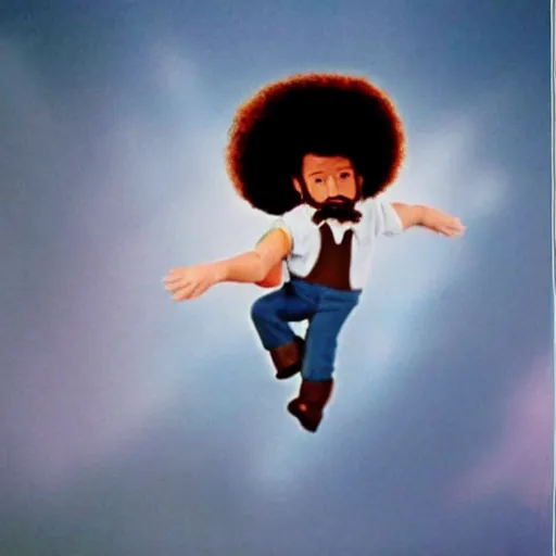 Image similar to bob ross dancing on the ceiling! oh what a feeling!