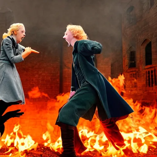 Prompt: professor lupin and breanne of tarth having a rap battle in hell, whimsical