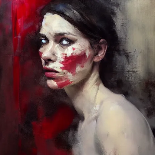 Image similar to spontaneous unfinished romantic portrait under painting, beautiful juicy brush strokes, by richard schmid and sargent, dark, black and red, trending on cgsociety, expressionism