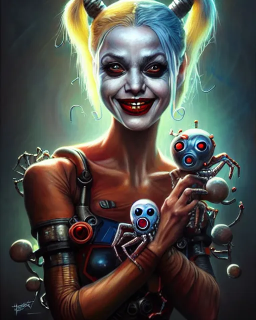 Image similar to biopunk cute spider portrait of harley quinn, disney style, by tomasz alen kopera and peter mohrbacher