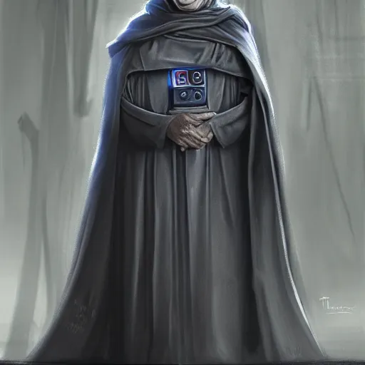 Image similar to emperor palpatine in robes, high detail, digital painting, clear focus, concept art,