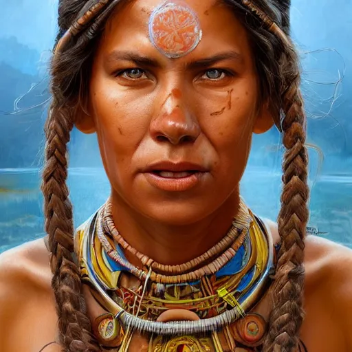 Image similar to an portrait of an happy female aboriginal, detailed, centered, digital painting, artstation, concept art, donato giancola, Joseph Christian Leyendecker, WLOP, Boris Vallejo, Breathtaking, 8k resolution, extremely detailed, beautiful, establishing shot, artistic, hyperrealistic, beautiful face, octane render