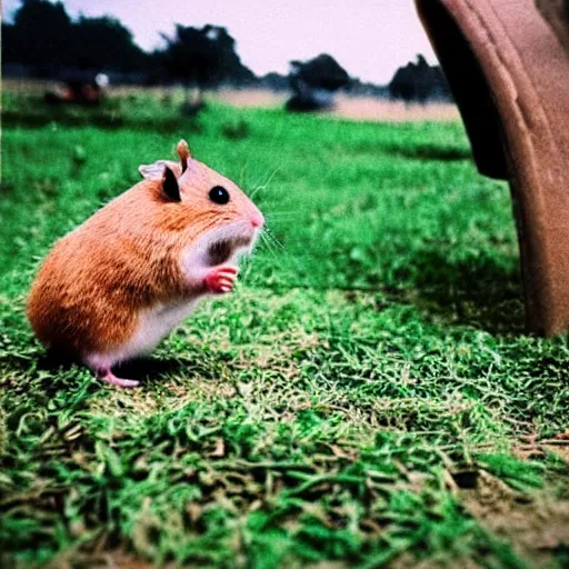 Image similar to “ hamster in the vietnam war, firing his m 1 6, action shot, highly detailed, film photograph ”