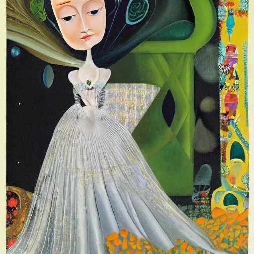 Image similar to a Hungarian portrait of a Queen, by Marcel Jankowicz, by Kay Nielsen, by Mary Blair, by Georgia o Keeffe, screenshot, fairy tale, dark fantasy