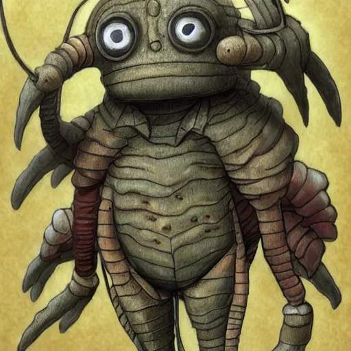 Image similar to maggot digimon yugioh creature by shaun tan, style of john kenn mortensen