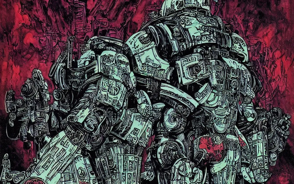 Image similar to techno - savage space marine, perfect future, awarding winning digital art by philippe druillet