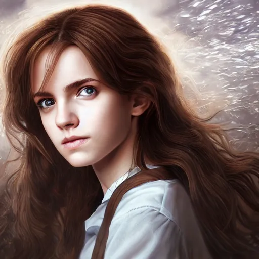 Image similar to hermione granger, professionally retouched, realistic, smooth face, perfect eyes, symmetrical, full body shot, wide angle, sharp focus, 8 k high definition, insanely detailed, intricate, elegant, art by artgerm