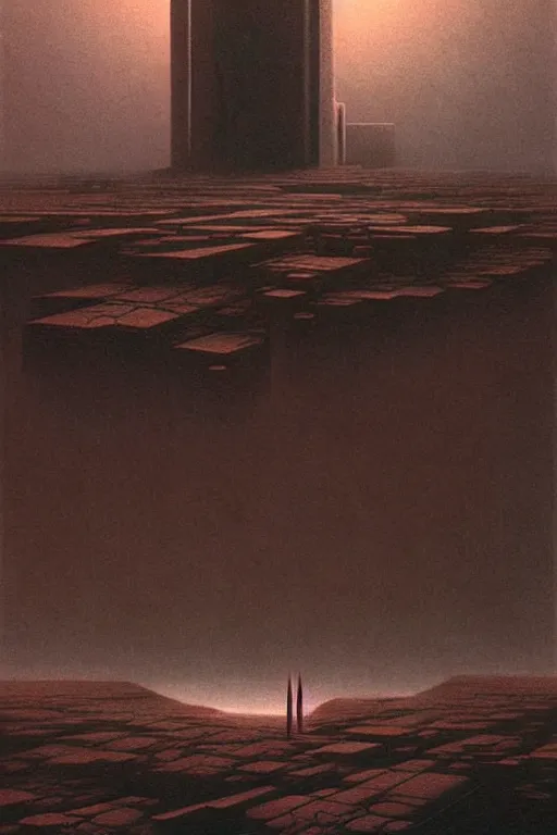 Image similar to brutalist architecture on mars, by zdzislaw beksinski, by dariusz zawadzki, by wayne barlowe, gothic, surrealism, cosmic horror, lovecraftian, cold hue's, warm tone gradient background, concept art, beautiful composition