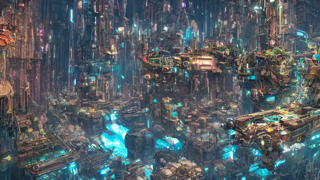 Image similar to epic grandiose cyberpunk city built underwater, fantasy, futuristic,, hyperrealistic, highly detailed, 4 k hd