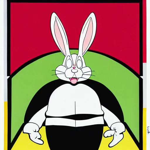 Image similar to contemporary graphic design portrait of bugs bunny in a cow costume, by paul rand