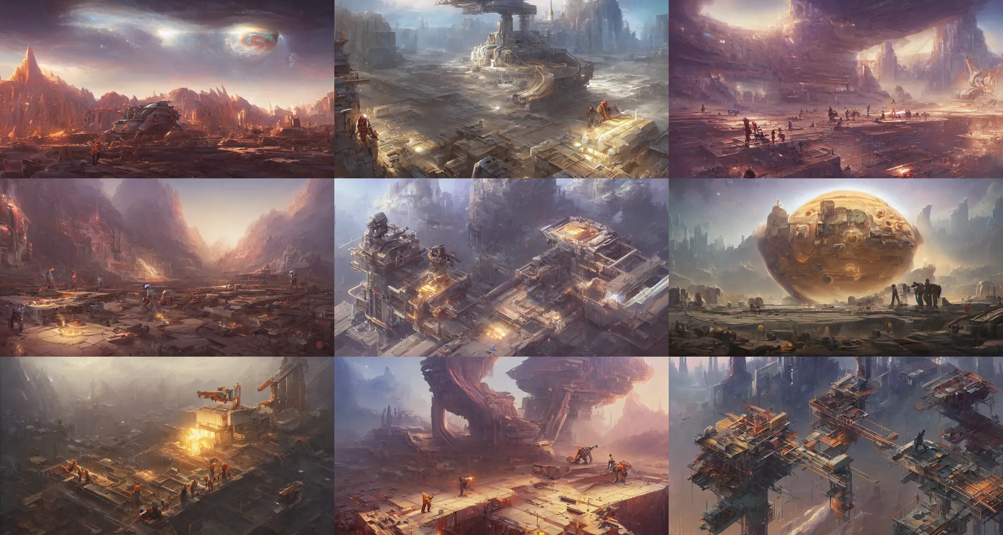 Prompt: Construction workers building Jupiter, concept art by Noah Bradley, Darek Zabrocki, Tyler edlin, Jordan Grimmer, Neil Blevins, James Paick, Natasha Tan, highly detailed, ultra detailed, ultra realistic, trending on artstation