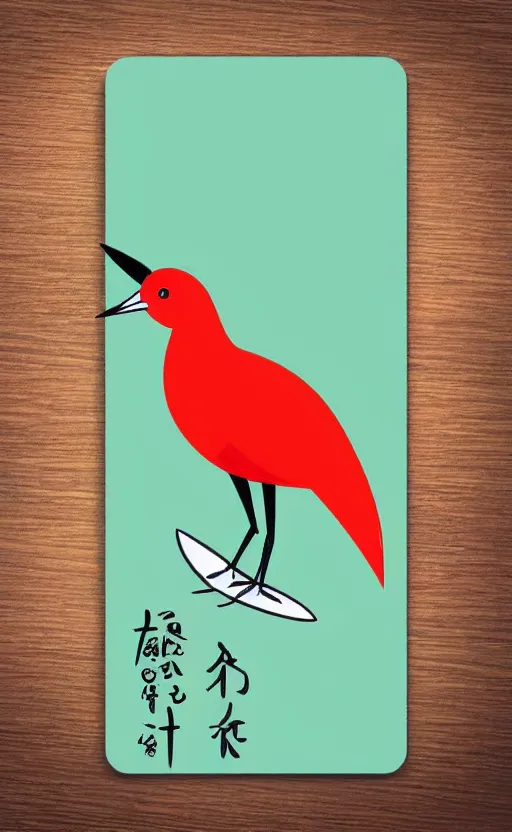 Prompt: poker card style, simple, modern look, solid colors, colorful, japanese crane bird in center, pines symbols, front game card, vivid contrasts, for junior, smart design