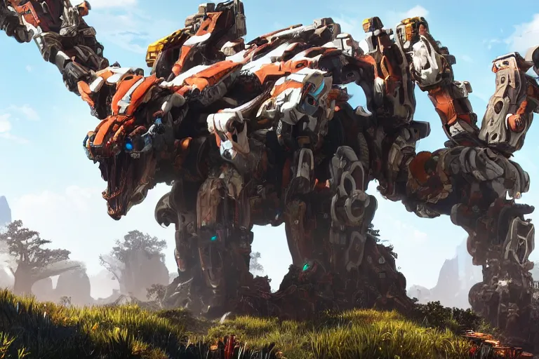 Image similar to snapmaw machine mecha animal beast robot of horizon forbidden west horizon zero dawn bioluminiscence global illumination ray tracing hdr fanart arstation by sung choi and eric pfeiffer and gabriel garza and casper konefal