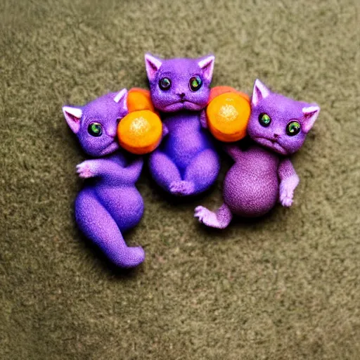 Image similar to tiny adorable purple fantasy dragon cuddles an orange tabby cat, realistic, orange tabby cuddles purple dragon, award - winning photography