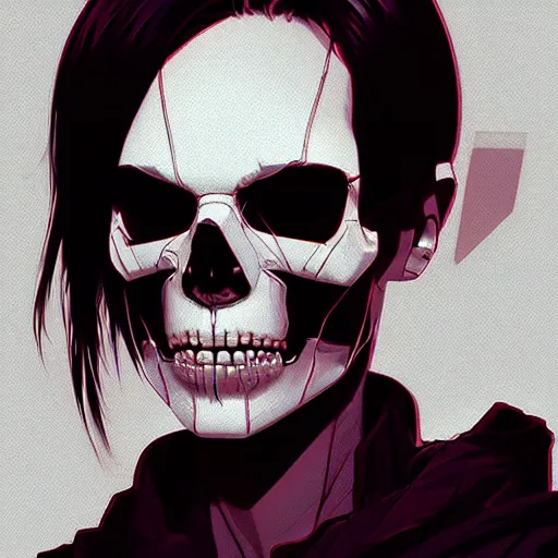 Image similar to a cyberpunk skull, by guweiz and wlop and ilya kuvshinov and artgerm and josan gonzalez, digital art