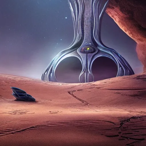 Image similar to scene from dune 2 0 2 1 movie, hr giger artlilery spaceship lands in an alien landscape, filigree ornaments, volumetric lights, micheal whelan