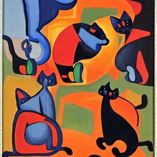 Image similar to Cats and elephants oil on canvas, by Corneille,