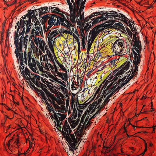 Prompt: anatomically correct human heart, real heart, anatomic, painting by jackson pollock