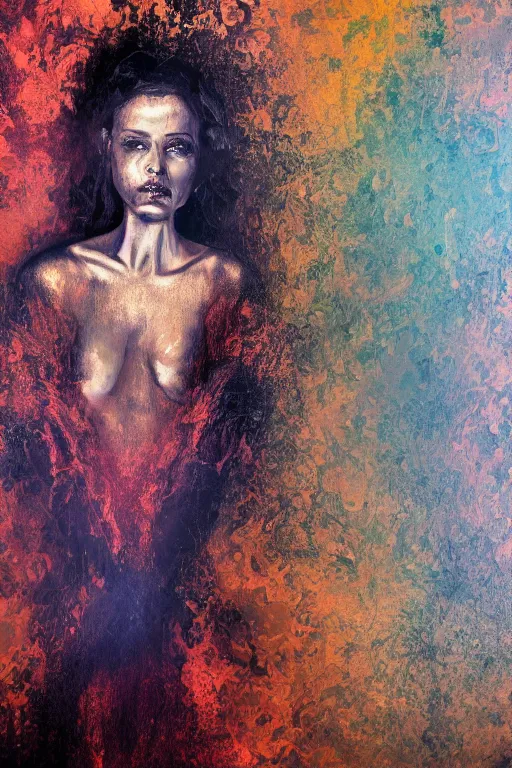 Prompt: oil portrait of a dark woman over reaction diffusion background wallpaper, high detail