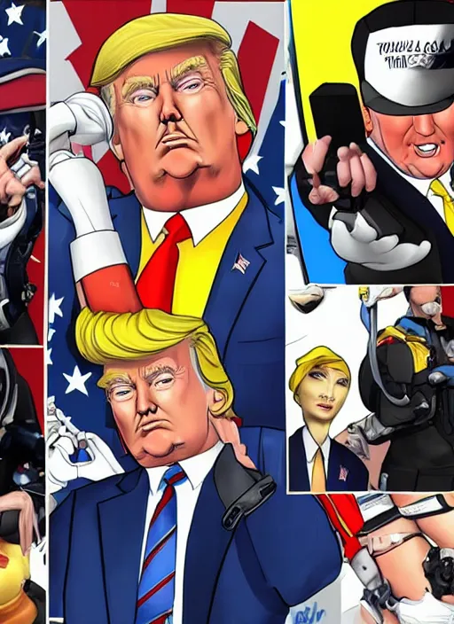 Image similar to donald trump as overwatch character instagram photo shoot