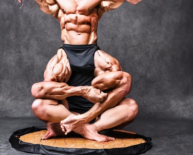 Image similar to human birthday cake hybrid, muscular arms, studio photography, humanoid cake