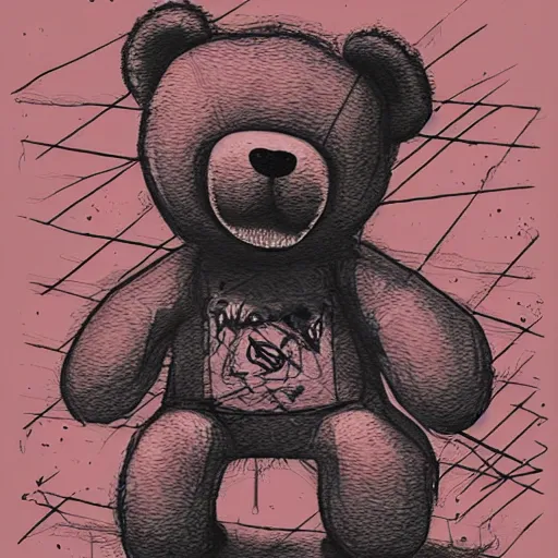 Prompt: grunge drawing of a teddy bear by - beeple , loony toons style, horror themed, detailed, elegant, intricate