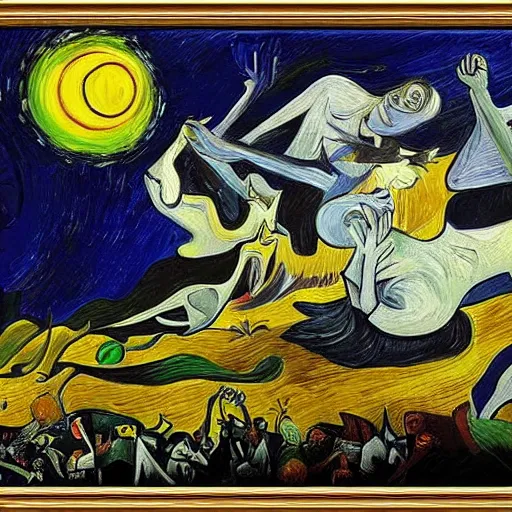 Prompt: guernica painting in the style of van gogh, 4 k