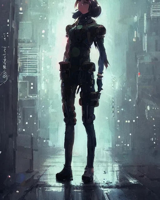 Prompt: full body portrait of anime girl in mechanic armor in night tokyo by greg rutkowski, perfect face, fine details