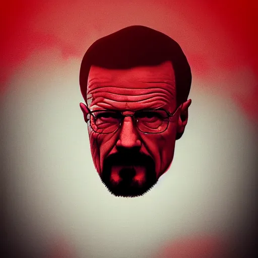 Image similar to walter white's head coming out of a red mist, epic, trending on artstation, profile pic, centered, accurate anatomy, highly detailed, digital art,