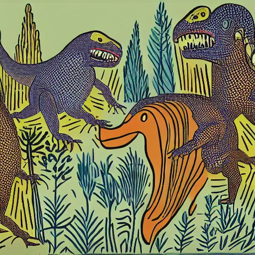 Image similar to dinosaurs by Edward Bawden