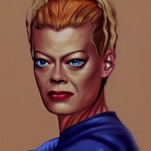 Image similar to seven of nine from star trek voyager. realistic concept art painting.