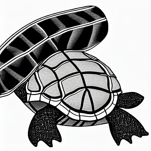 Image similar to black and white storybook illustration of a turtle hamburger, storybook illustration, monochromatic, black and white