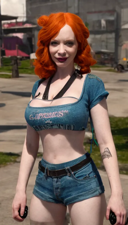 Image similar to Christina Hendricks dressed as a skater girl with pigtails, perfectly-centered-photograph of Christina Hendricks, sweaty, dynamic action pose, insane detail, intricate, highly detailed, Zeiss Lens, DSLR photography, smooth, sharp focus, Unreal Engine 5, Octane Render, Redshift, 8K