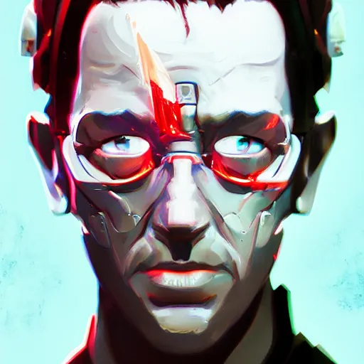 Image similar to portrait of metal ryan reinolds, terminator red eyes, mattepainting concept blizzard pixar maya engine on stylized background splash comics global illumination lighting artstation lois van baarle, ilya kuvshinov, rossdraws