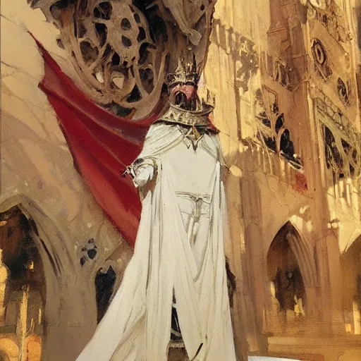 Image similar to proud medieval king, intricate, elegant, highly detailed, greg manchess, mucha, liepke, ruan jia, jeffrey catherine jones, ridley scott