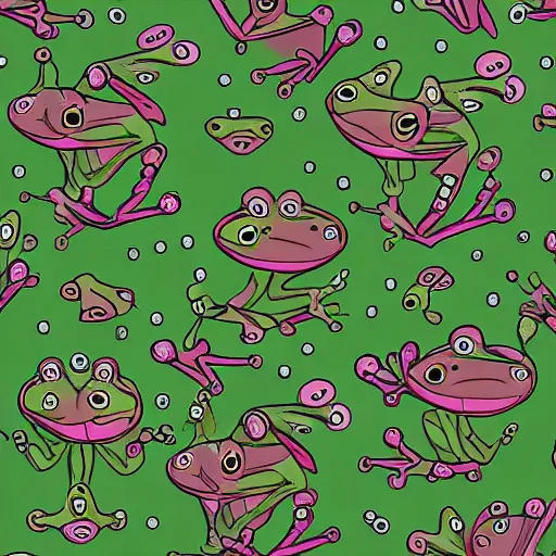 Prompt: repeating fabric pattern of a frog