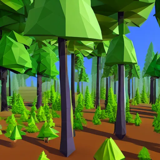 Image similar to a forest of 3d low poly trees, high quality, mobile game