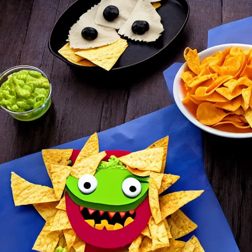 Prompt: monster made of nachos