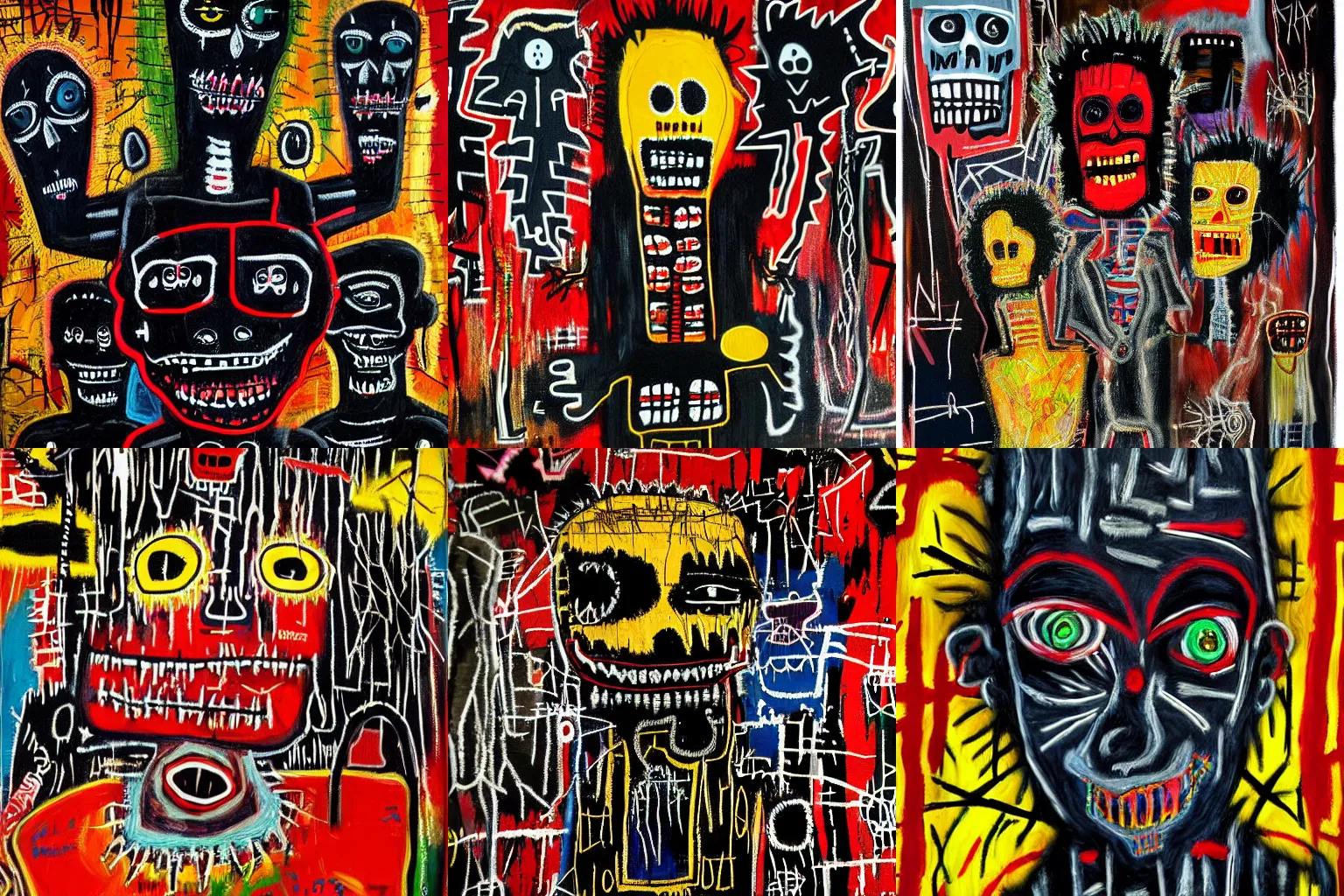 Image similar to extremely highly detailed scary evil terrifying haitian black voodoo dolls paintings by Jean-Michel Basquiat, 8k, , high textures, hyper sharp, insanely detailed and intricate, super detailed, 4k HDR high quality