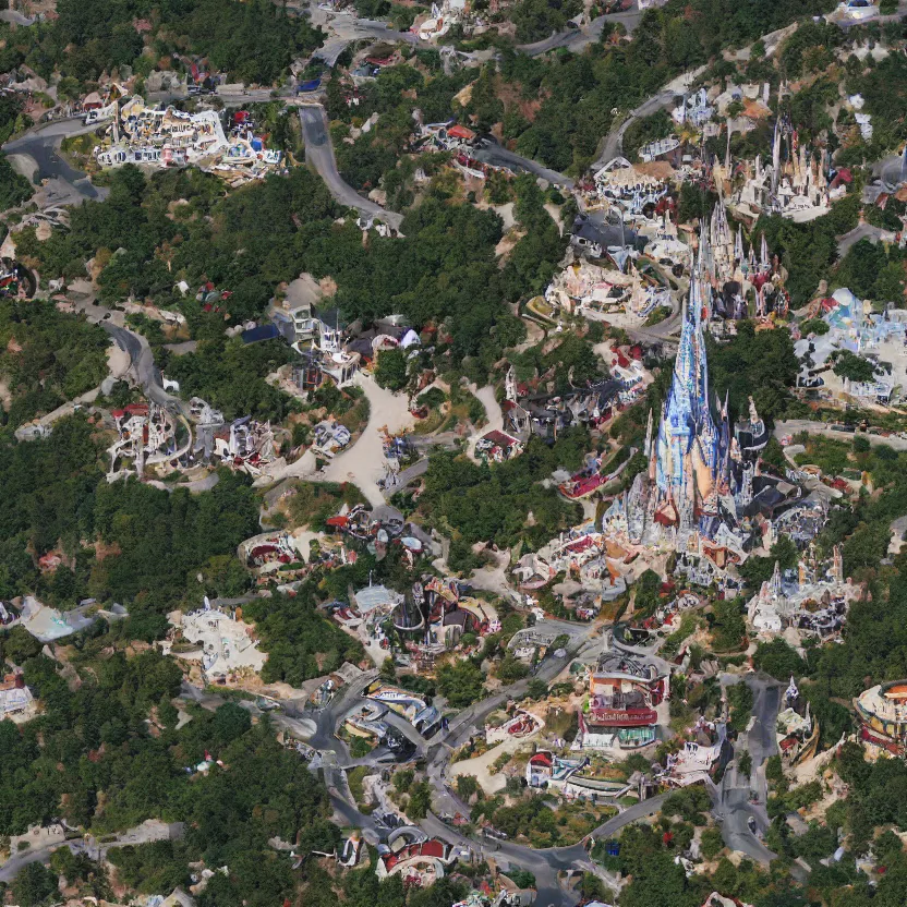 Image similar to aerial view of fantasy town with a wizard's tower in the middle, photograph, 8 k