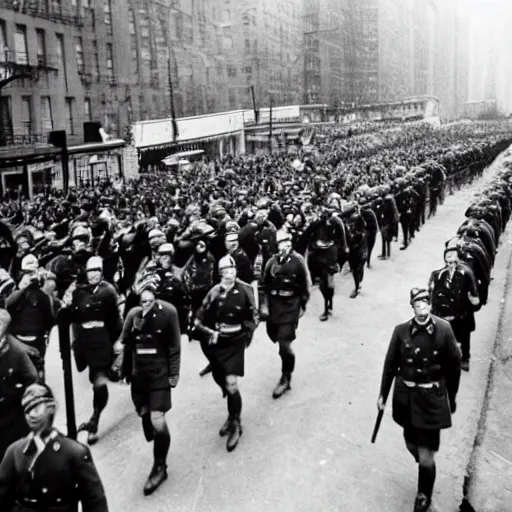 Image similar to detailed modern photograph of nazis marching through new york city